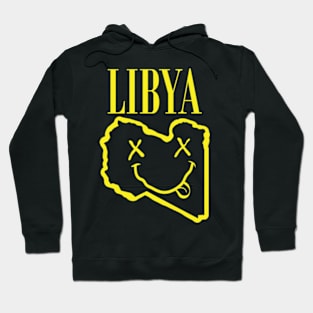 Vibrant Libya Africa x Eyes Happy Face: Unleash Your 90s Grunge Spirit! Smiling Squiggly Mouth Dazed Smiley Face Hoodie